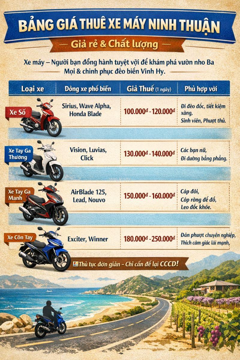 bảng giá thuê xe máy Ninh Thuận 2026