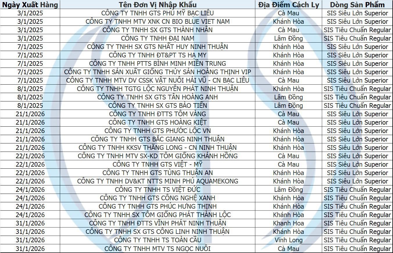 Danh Sách Nhập Tôm Bố Mẹ Ninh Thuận 2026